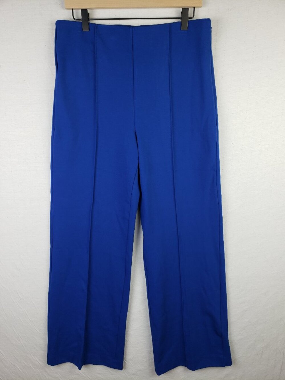 Ann Taylor Trouser Pants Ponte Cobalt Blue Pintuck Wide Leg High Rise size 12